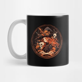 Spellbinding Whimsy: Dark Orange Witch with Skull Mug